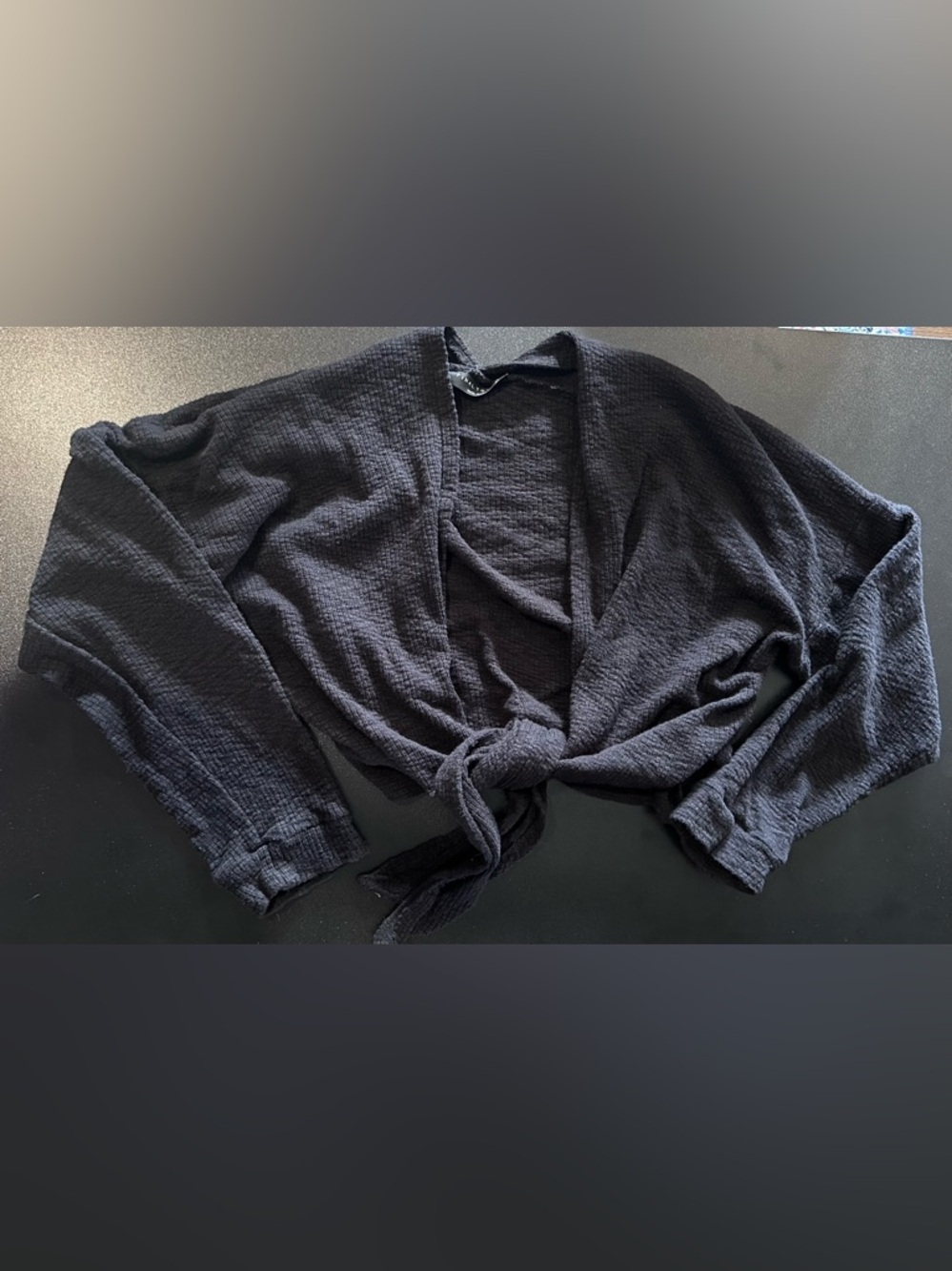 Tie-Front Textured Black Cardigan